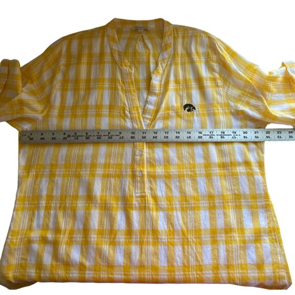 UG Apparel Yellow & White Plaid V Neck Tunic L 100% Cotton Iowa Hawkeyes Logo - Picture 6 of 7